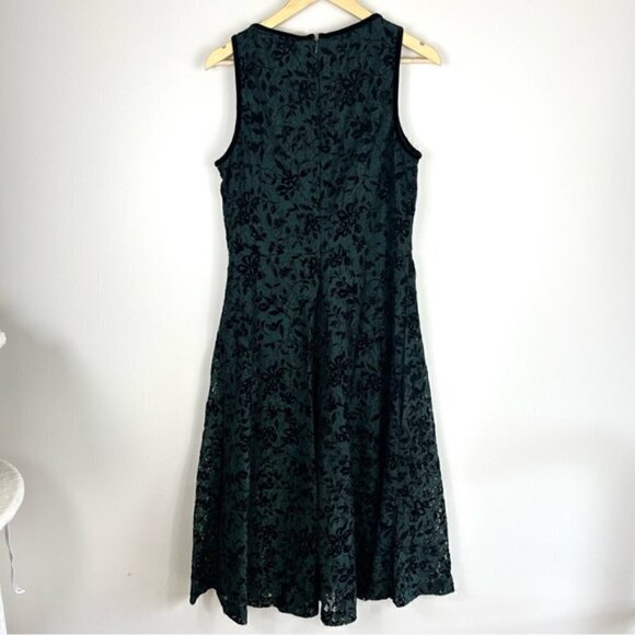 RALPH Lauren Black Label Floral Green Black Velvet Dress Size 12 - Picture 3 of 6